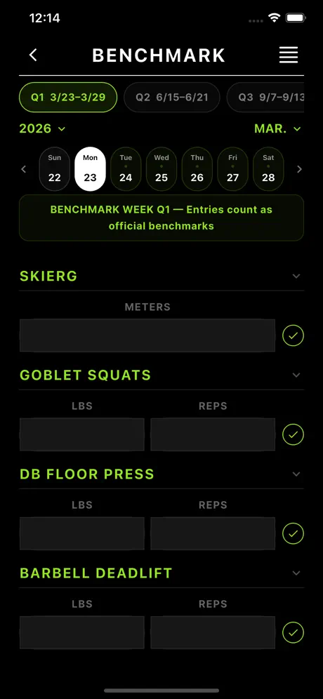 My ISI® Coach Benchmark schedule with quarterly dates and exercise entries.